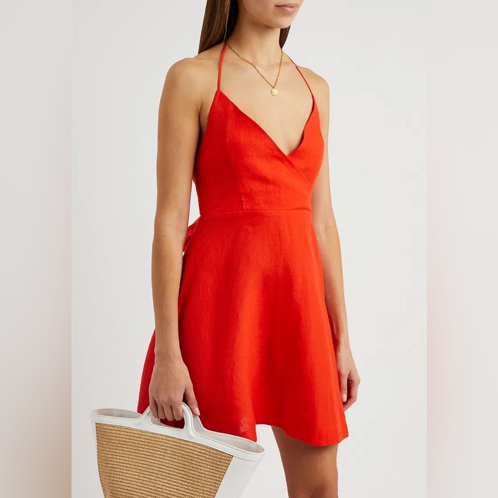 CASA RAKI Ofelia Bow-back Organic-linen Dress Small